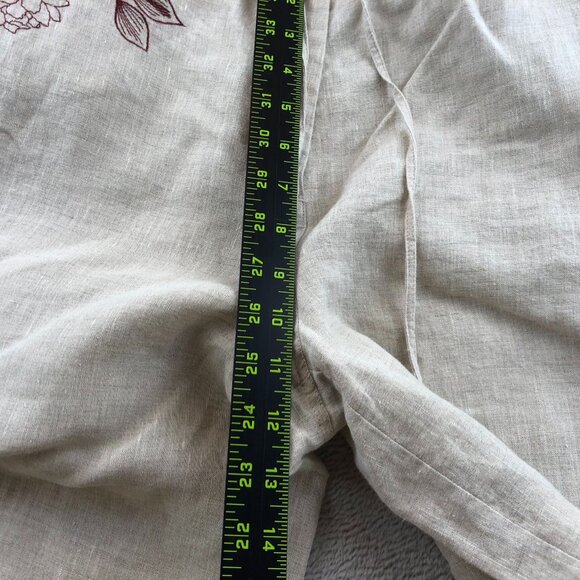 Kate Hill Women's 100% Linen Pants Large Floral Embroidered Casual Wide Leg Beig - Picture 5 of 12